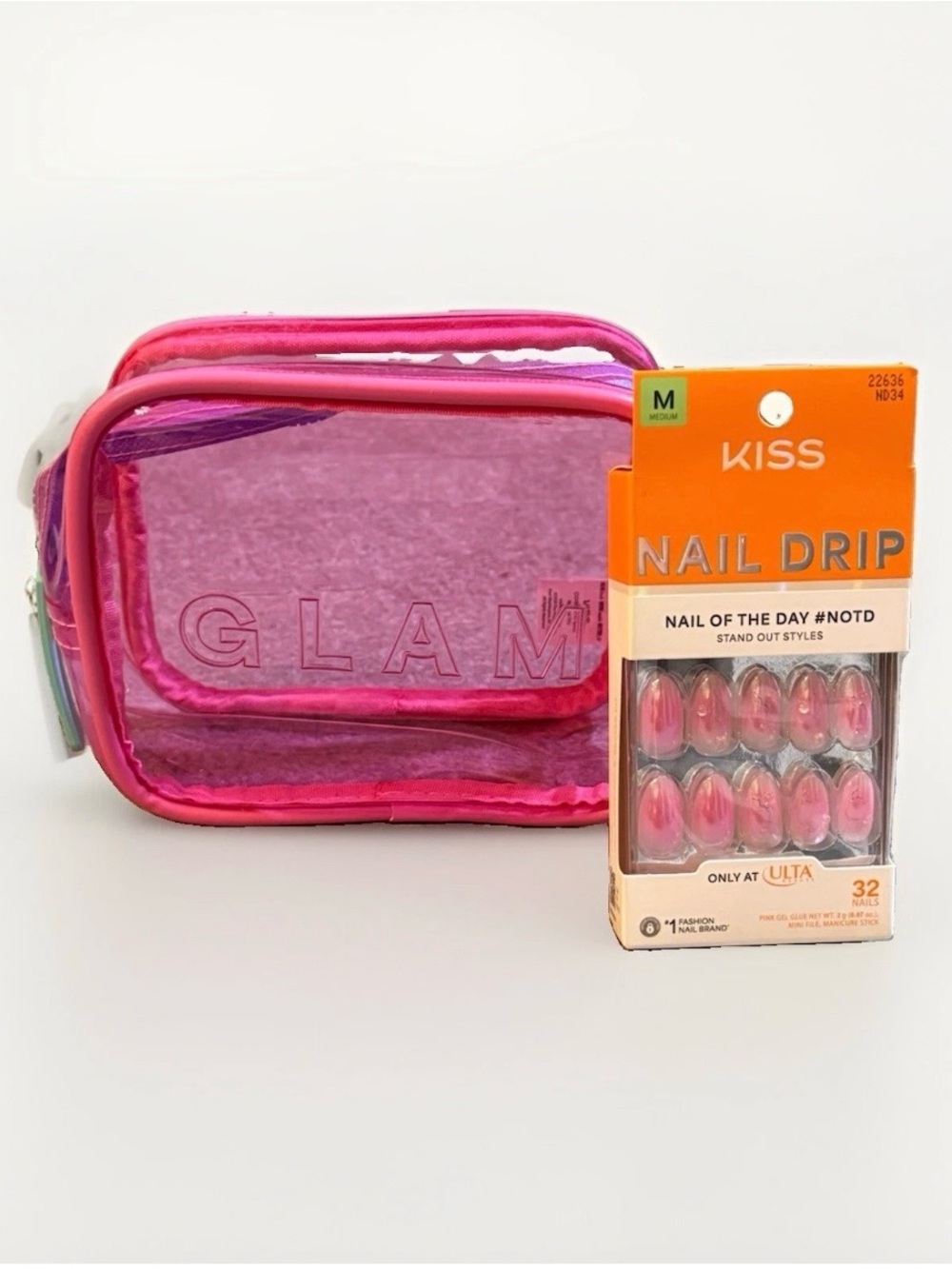 KISS Pink Nail Drip Set with Pink GLAM Cosmetic Pouch